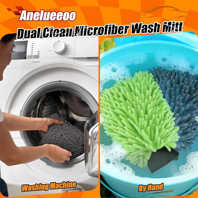 Car Wash Mitt Microfiber, Premium Chenille Microfiber Wash Car Mitts Sponge - Image 6