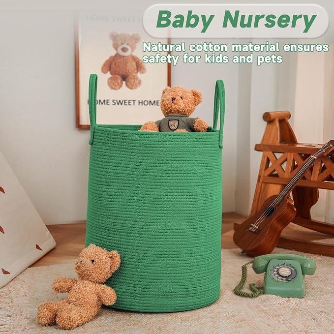Large Woven Laundry Basket Hamper, 100L Cotton Rope Storage Bin - Image 2