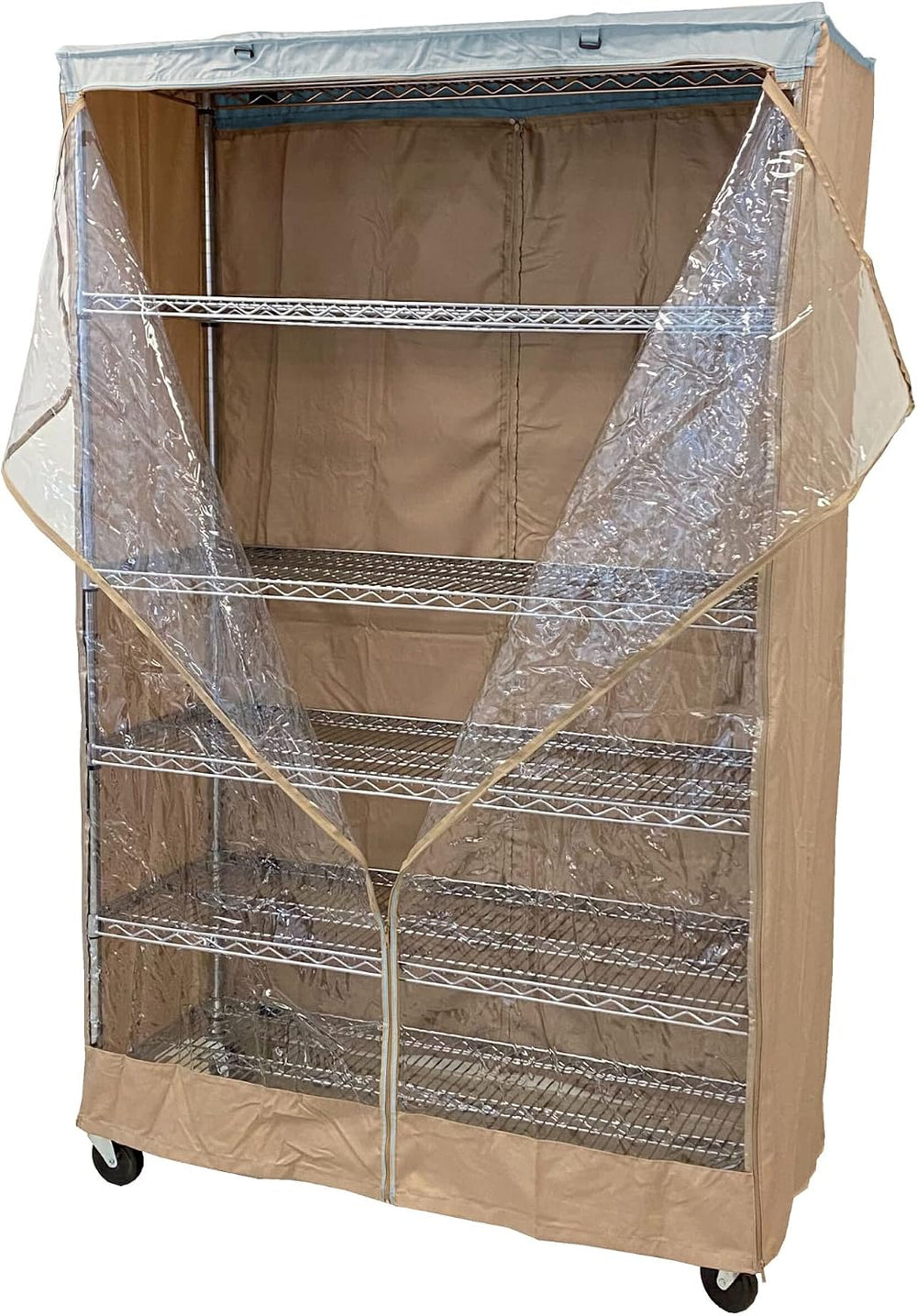 Formosa Covers Premium Clear Front Wire Shelf Cover Beige Khaki Blue - Heavy-...