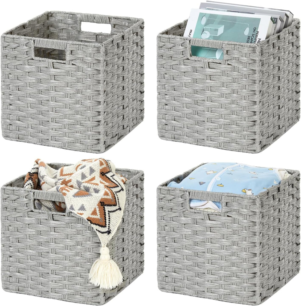 DULLEMELO Wicker Baskets With Liner Set of 4, 11x11x11 Inch Collapsible Stora...