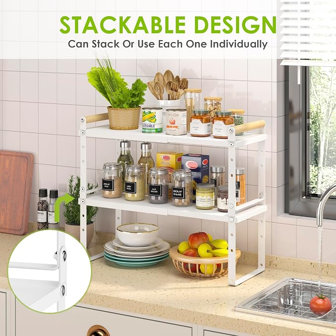 DOLALIKE Expandable kitchen Countertop Organizer, Stackable Cabinet Shelf - Image 4