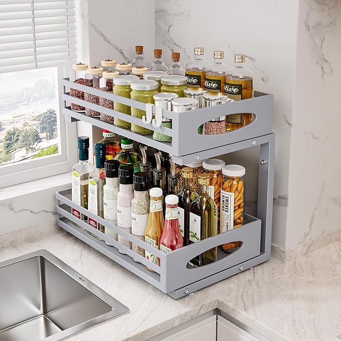 Under Sink Organizer, 2 Tier Under Sink Organizers and Storage, Adjustable - Image 2