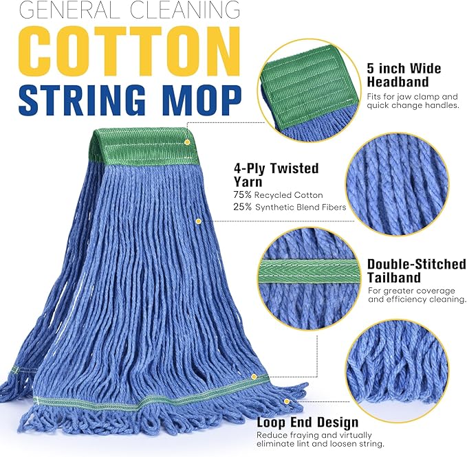 Matthew Cleaning Commercial Mop Head Replacement, 5 Inch Wide Headband - Image 3
