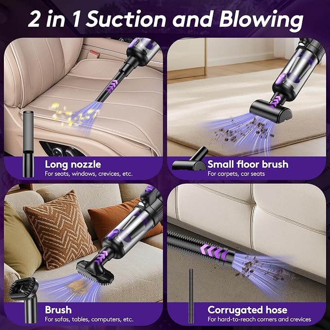 Car Vacuum Portable Cordless, 20000Pa Mini Vacuum Cleaner & Air Duster - Image 4