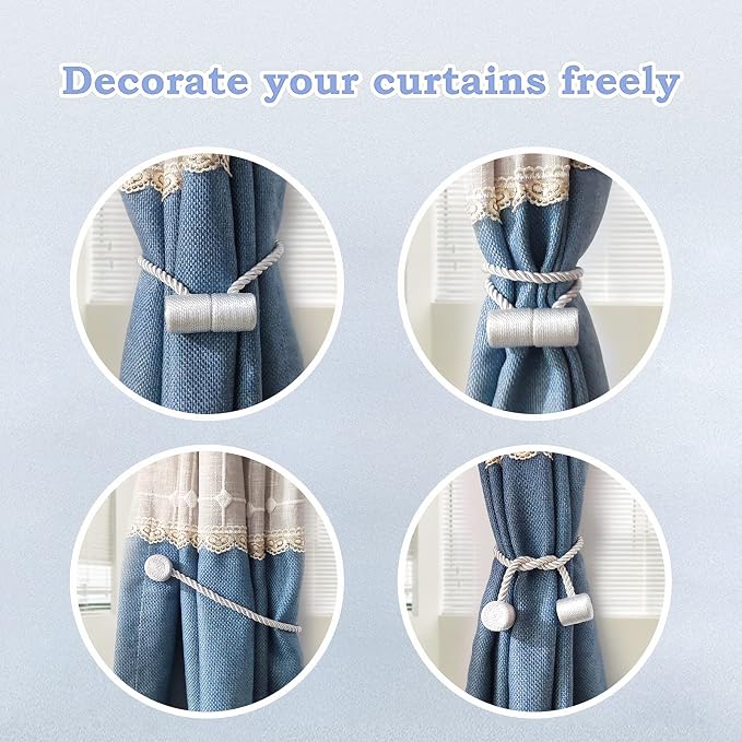 Hion Magnetic Curtain Tiebacks White 2pcs, Curtain Tiebacks Buckles Holdbacks - Image 5