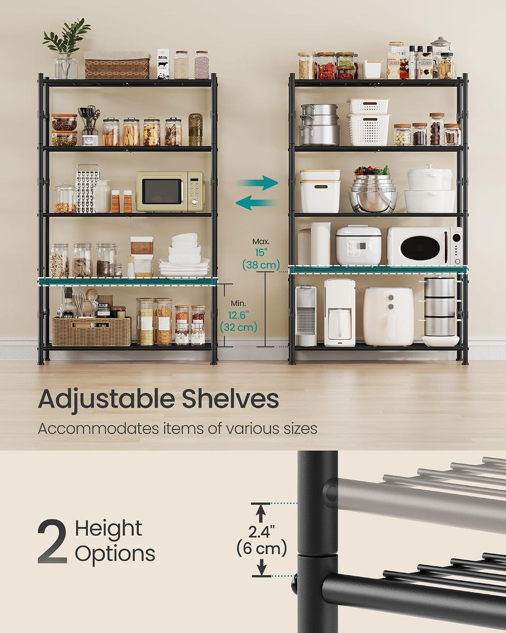 SONGMICS 5-Tier Storage Shelves, Adjustable Metal Wire Shelving Unit
