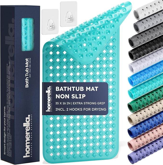 homerella® Bathtub Mat Non Slip 35x16, Incl. Hooks by Homerella