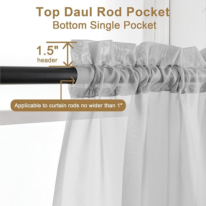 Chyhomenyc Light Grey Sheer Curtains 63 Inch Length 2 Panels, Light Filtering - Image 4