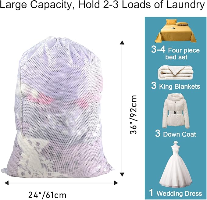 Polecasa Diamond Mesh Laundry Bags, Large Laundry Hamper Liner, Laundry Bag - Image 2