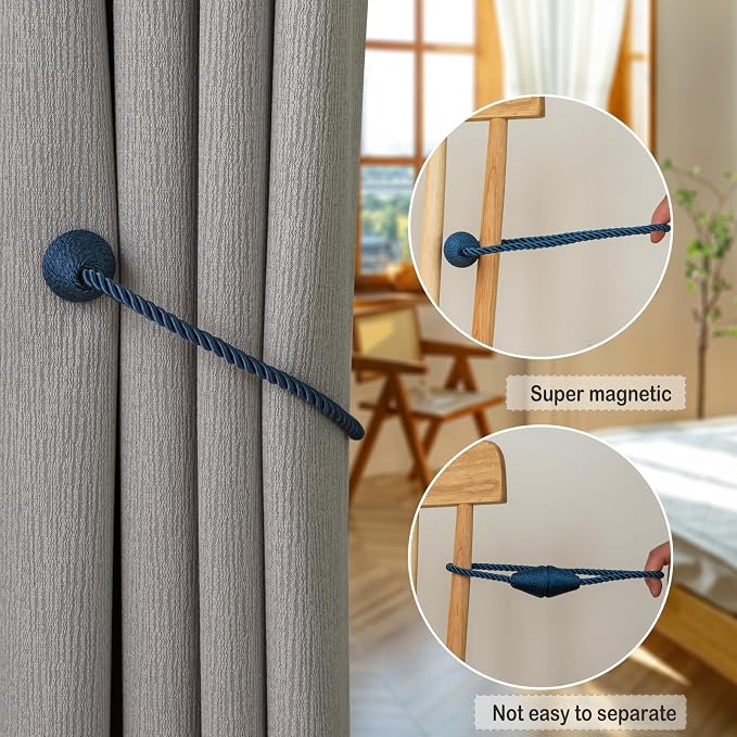 Magnetic Curtain Tiebacks 2 Pack Outdoor Rope Curtain Tie Backs Decorative - Image 4