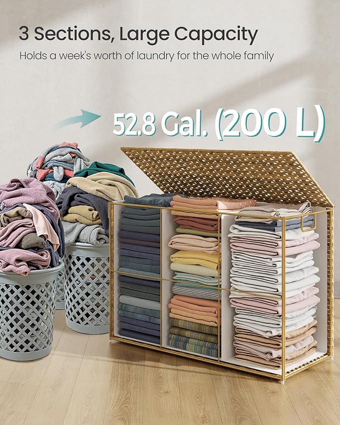 SONGMICS Laundry Hamper with Lid, 52.8 Gallon Synthetic Rattan Clothes Laundry - Image 5