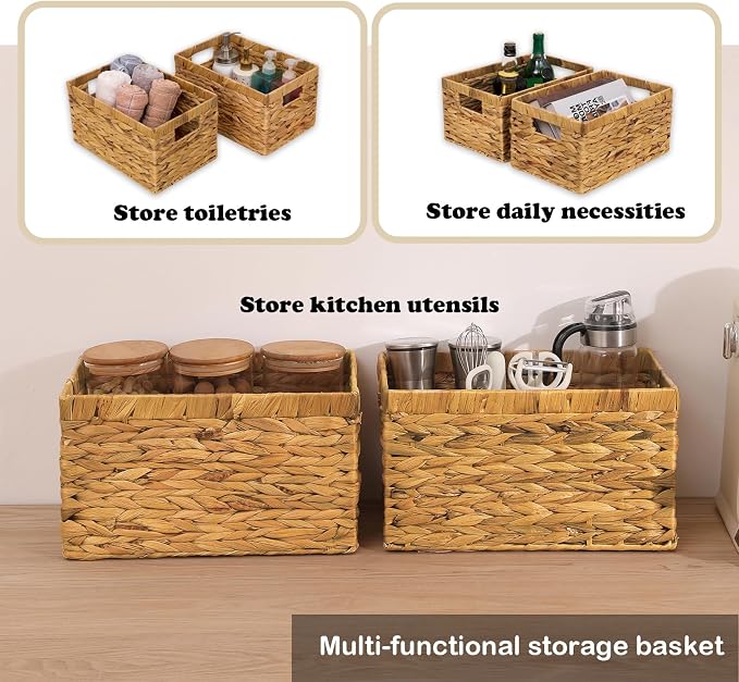 Rectangular Storage Basket 2PCS Water Hyacinth Baskets, Hand-Woven Baskets - Image 2