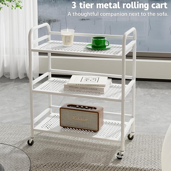 HDANI 3 Tier Metal Rolling Heavy Cart Supports 40 Lbs Per Tier, Rolling Cart - Image 3