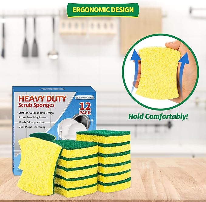HOMERHYME Heavy Duty Cellulose Scrub Sponges, 12 Pack Dual-Sided Multipurpose - Image 7