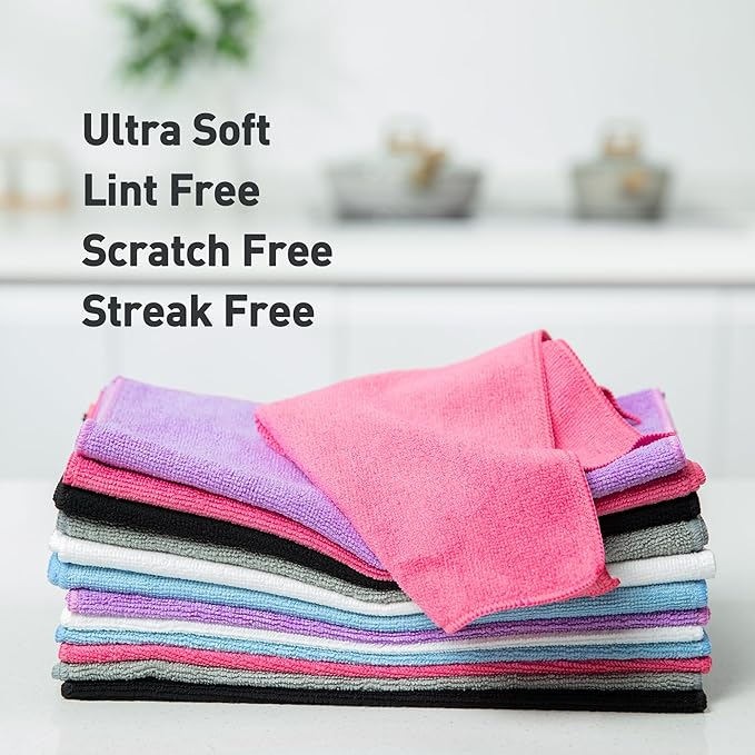 Pink Microfiber Cleaning Cloth 13"x13", Ultra Soft Absorbent Microfiber - Image 3