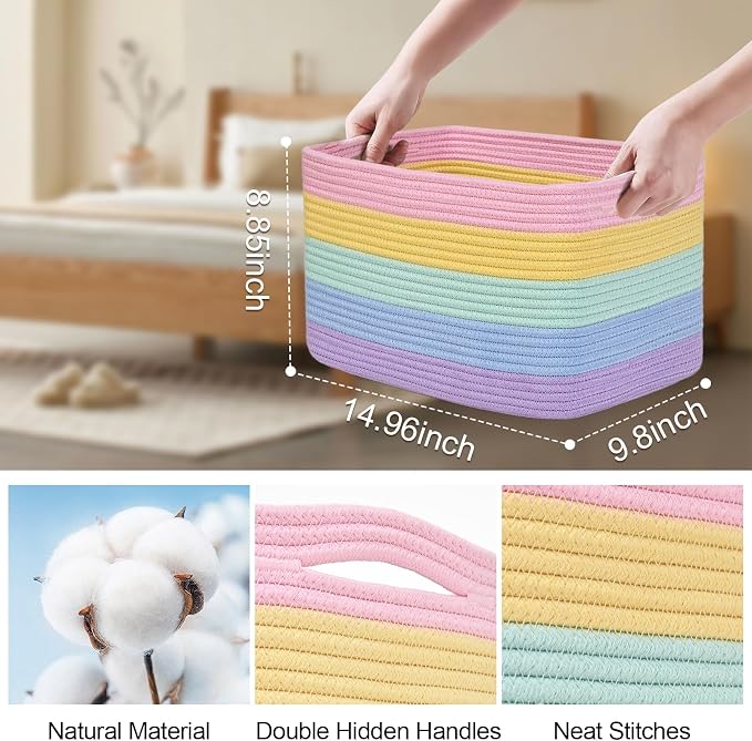 Shelf Baskets for Organizing, Woven Storage Basket for Shelves，Cotton Rope - Image 6