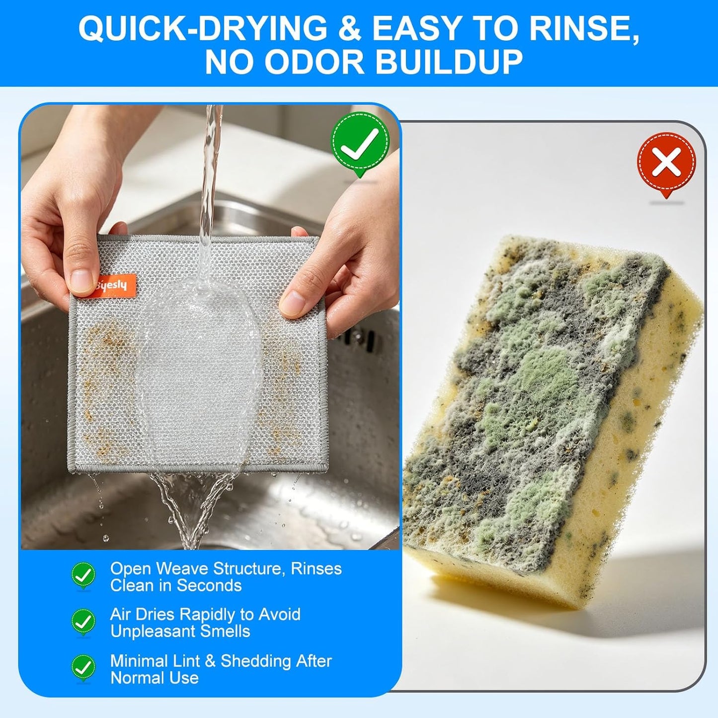 Non Scratch Wire Dishcloth, Metallic Fiber Cleaning Cloths - 9+1 Pcs Deep Clean Multi-Style Pack, for Dishes, Sinks & Pans (7.87x7.87 Inches)