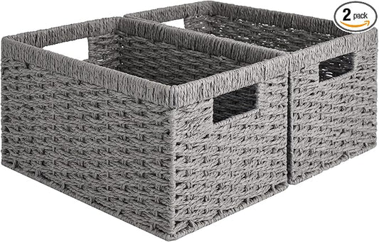 StorageWorks Round Paper Rope Storage Baskets, Rectangular Wicker Baskets by StorageWorks
