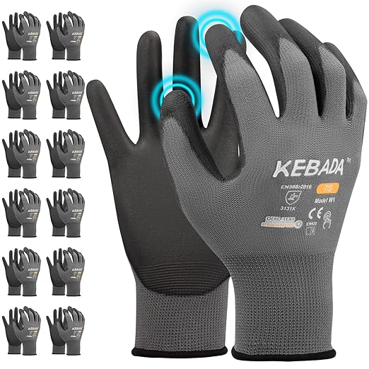 Kebada W1 Work Gloves for Men and Women, PU Coated Safety Gloves by KEBADA