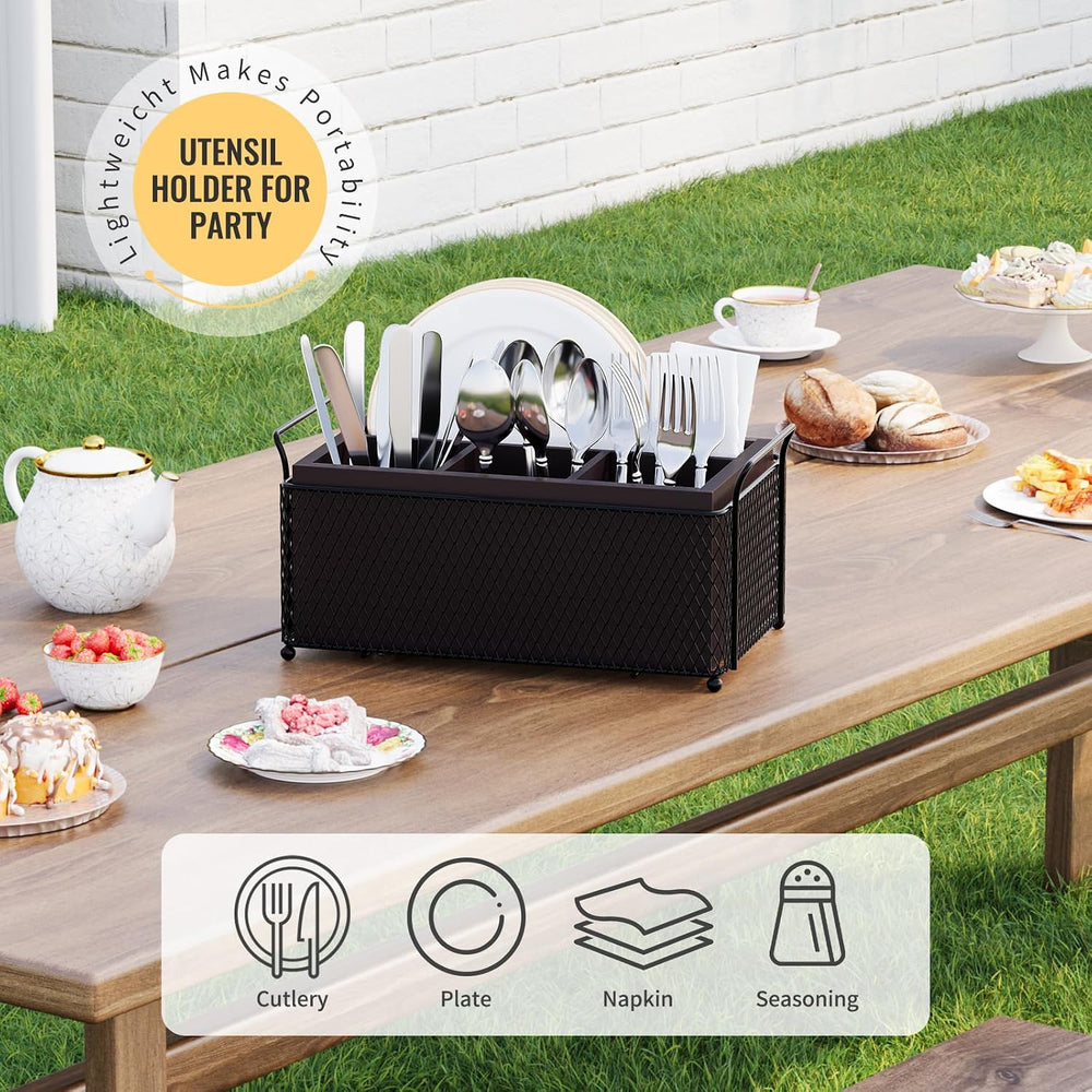 Silverware Caddy for Party,Bamboo Utensil Holder for Countertop