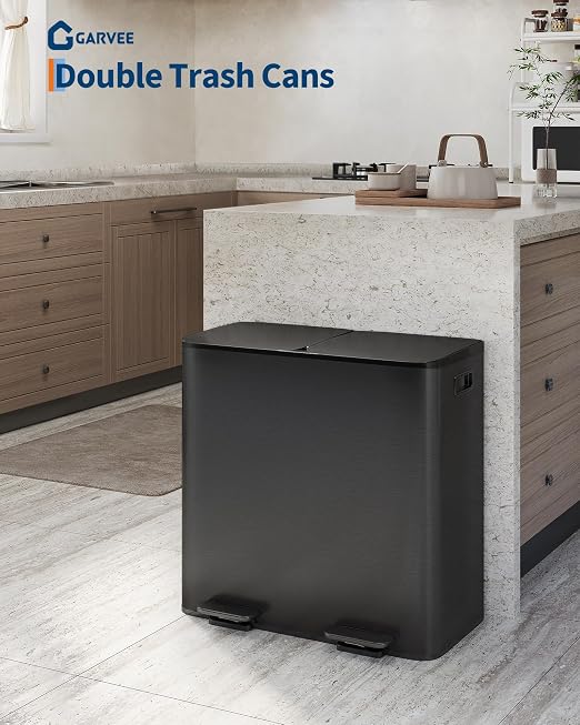 GarveeHome 2 x 10.6 gal Stainless Steel Double Trash Can - Image 2