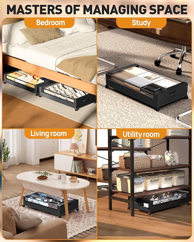Under Bed Storage with Wheels, Square Under Bed Storage Containers, 4 Pack - Image 5