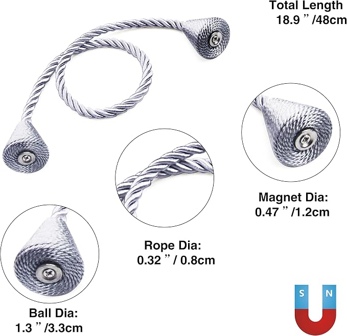 4 Pack Magnetic Curtain Tiebacks Rope Modern Handmade Curtain Tie Backs - Image 3