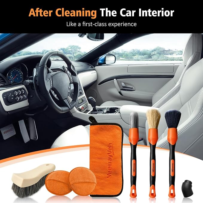 YeewayVeh 7PCS Car Interior Detailing Kit, Horse Hair Car Leather Brush - Image 3