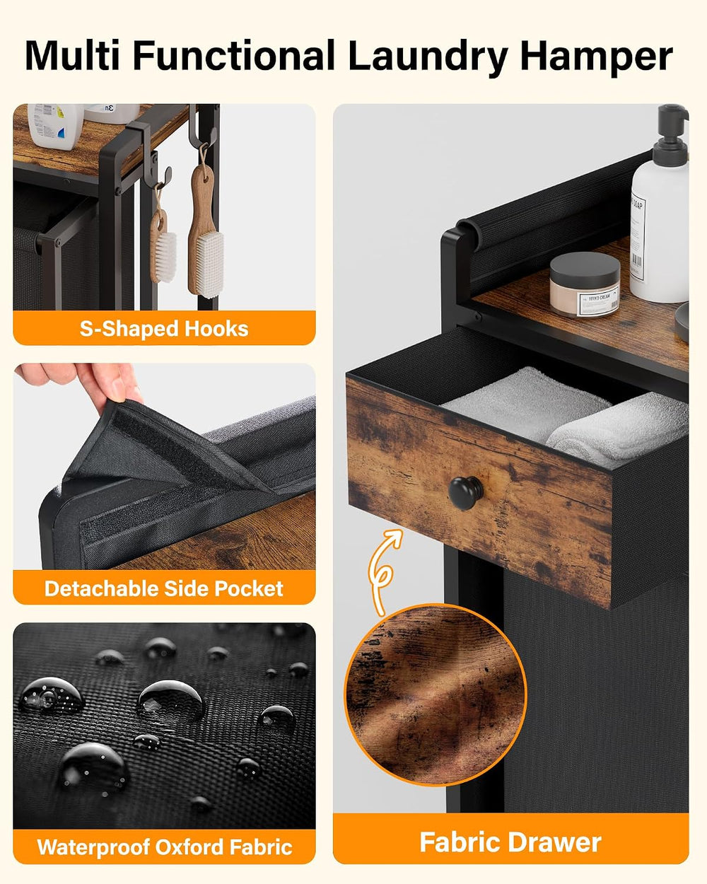 4 Section Rolling Laundry Sorter, Fabric Drawers & Pull-Out Car