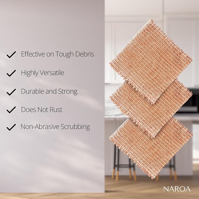 Naroa Copper Scrubbing Pads 3 Pack | 2-Ply Non-Abrasive Metal Mesh Scrubber | - Image 2