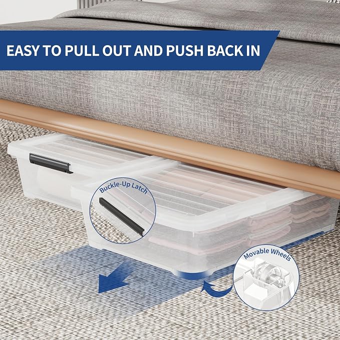 4Pack 40 Qt Plastic Under Bed Storage Organizer Bin Container - Image 3