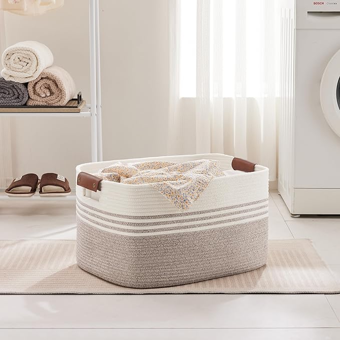 72L Large Laundry Basket with Leather Handles - Image 3