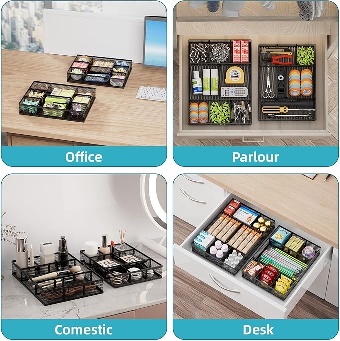 Marbrasse 2 Pack Desk Drawer Organizer, Mesh Drawer Organizer Tray - Image 3