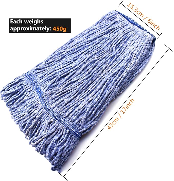 String Mop Heads Replacement Heavy Duty Commercial Grade Blue Cotton Looped End - Image 5