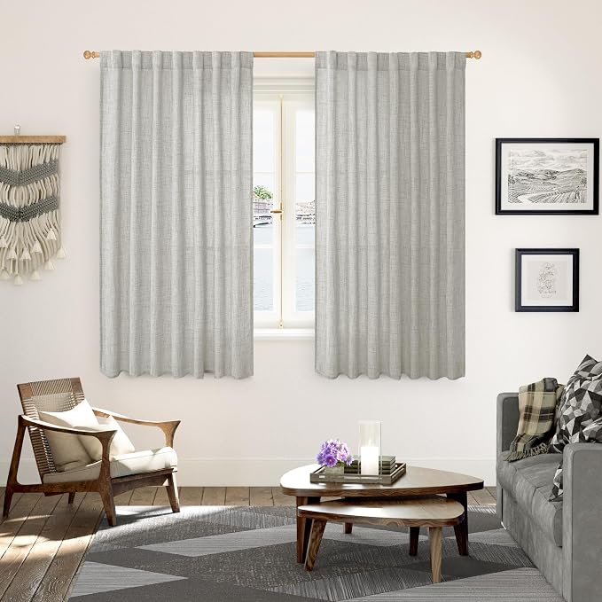 YoungsTex Light Grey Linen Curtains 63 Inch Length 2 Panels - Image 3