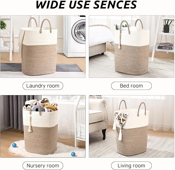 Woven Laundry Basket for Clothes, 50L Large Rectangle Laundry Hampers - Image 6