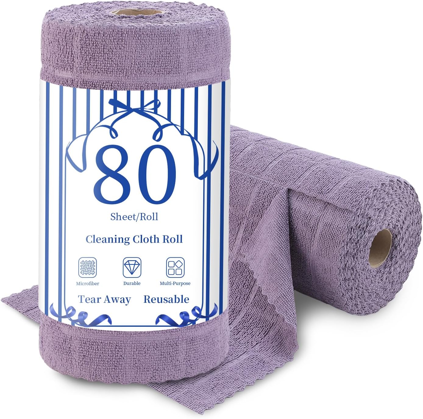 Ferdilan 80 Pack Microfiber Cleaning Cloth Roll,Lint Free Rags Paper Towels & Tear Away Reusable Towels,Washable Shop Rags,Wash Cloths Dish Rags(12" x 12") for Car Kitchen Window Garage-Dark Purple