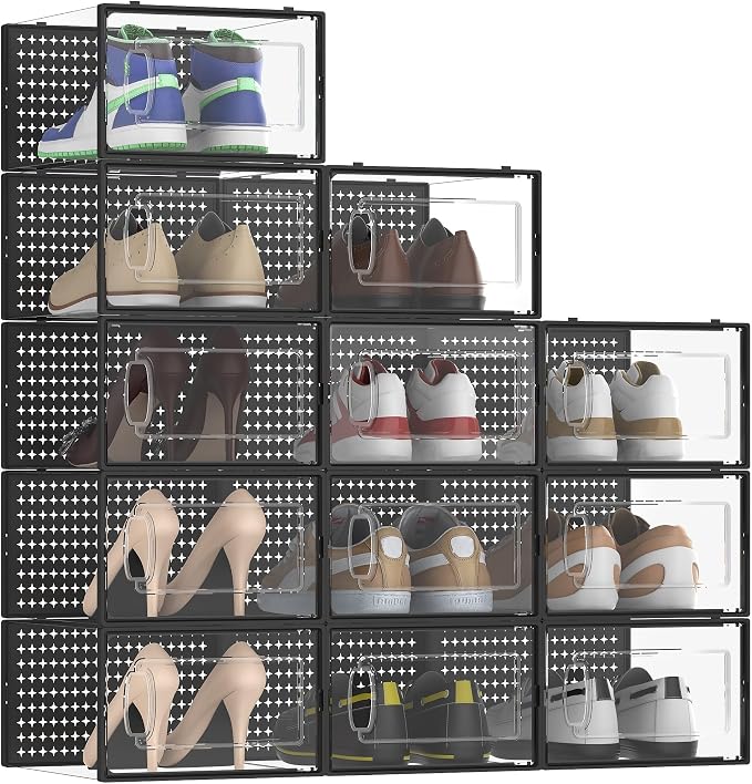 12 Pack Large Modular Clear Plastic Stackable Shoe Storage Organizer - Image 8