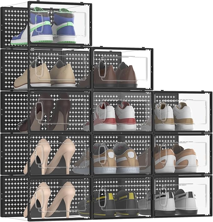 12 Pack X-Large Modular Clear Plastic Stackable Shoe Storage Organizer - Image 8