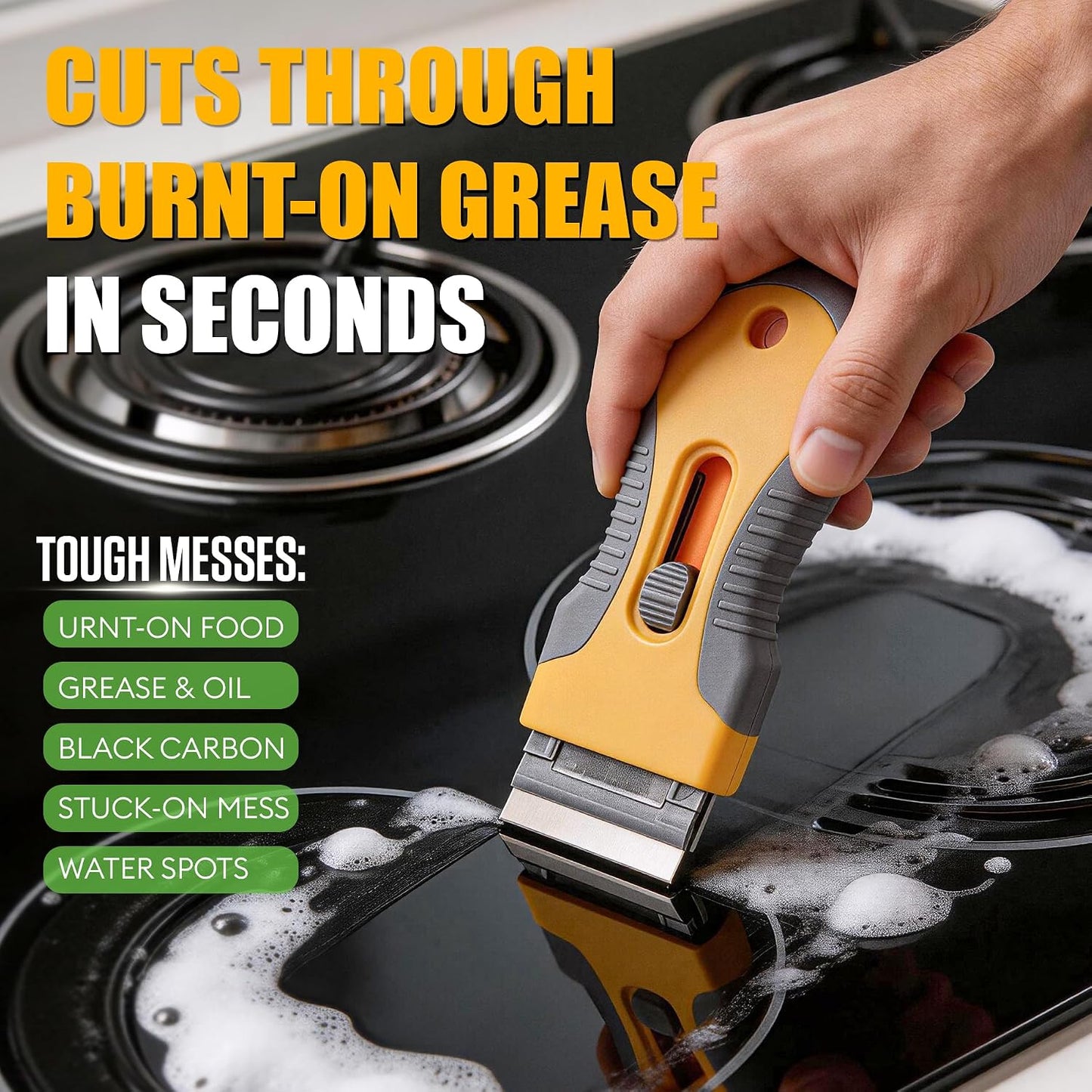 Glass Cooktop Cleaner & Polish Kit, Removes Burnt-On Food & Grease, 8.8 oz | Heavy Duty, Non-Scratch Stove Top Cleaner with Scraper & Scrubbing Pad, Safe for Induction, Electric & Ceramic Cooktops