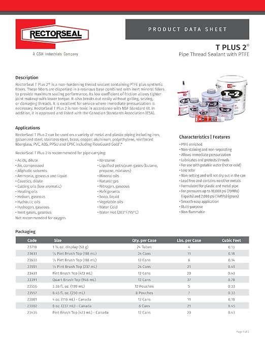 Rectorseal 23391 Quart Brush Top T Plus 2 Pipe Thread Sealant - Image 2