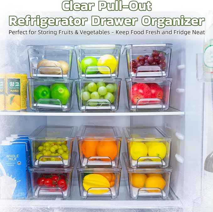 4 Pack Fridge Organizer Drawers, Stackable Pantry Organizers and Storage - Image 3