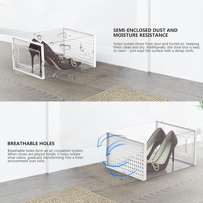 12 Pack Large Modular Clear Plastic Stackable Shoe Storage Organizer - Image 4