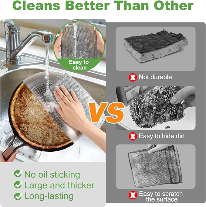 10 Counts Multipurpose Wire Dishwashing Rag, Non Scratch Wire Dishcloth - Image 3