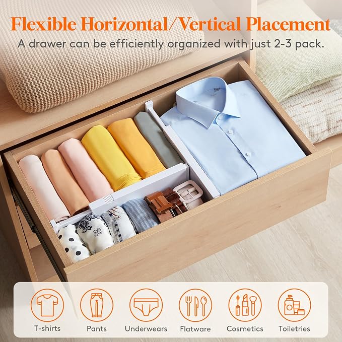 Lifewit 5 Pack Drawer Dividers 4" High, 11-17" Adjustable Dresser Drawer - Image 6