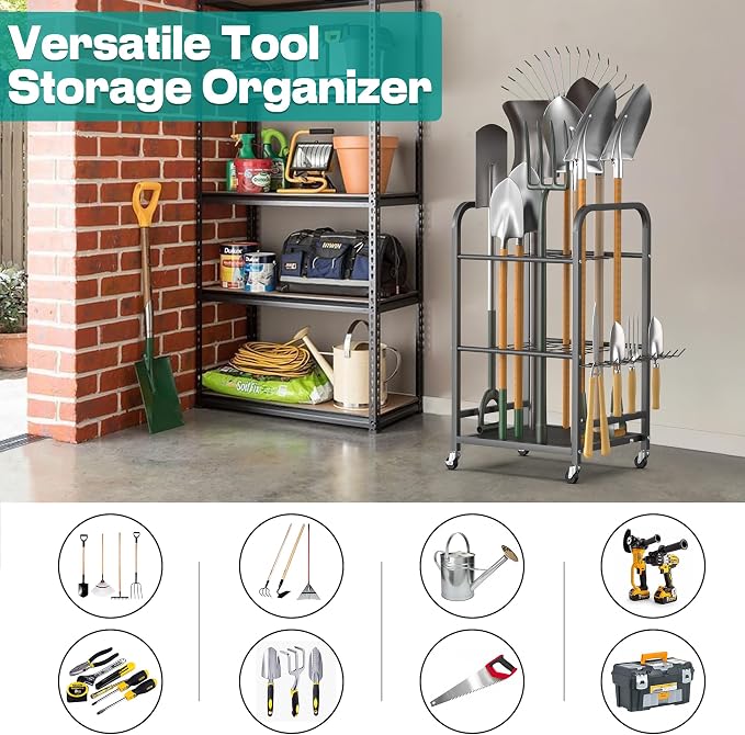 EVERHANGER Garden Tool Organizer and Storage, Yard Tool Stand Garage Tool