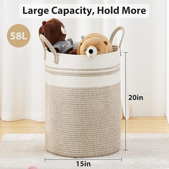 Large Laundry Hamper, Tall Woven Storage Basket - Image 3