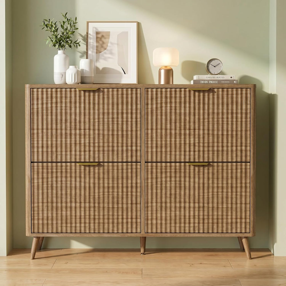 KIGOTY Narrow Shoe Storage Cabinet, Shoe Cabinet with 4 Flip Drawers, Freesta...