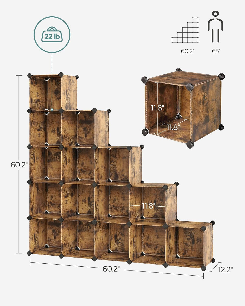SONGMICS 16 Cube Storage Organizer，Plastic stackable cube shelf