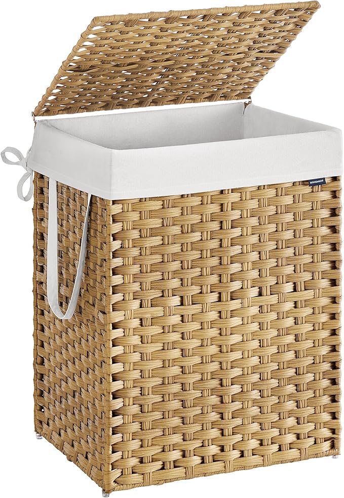 SONGMICS Laundry Hamper with Lid, 29.1 Gallon Synthetic Rattan Clothes Laundry by SONGMICSbySONGMICSHOME